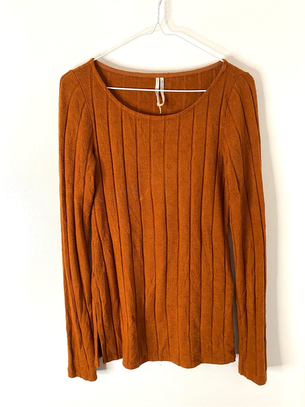 Anthropologie Rust Orange Ribbed Knit Side Slit Tunic Sweater Top